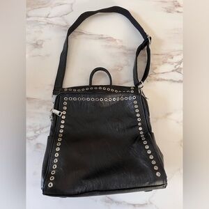 JOSEKO Black Leather Stud Rivet Crossbody Purse Shoulder Bag Vintage Multi Wear
